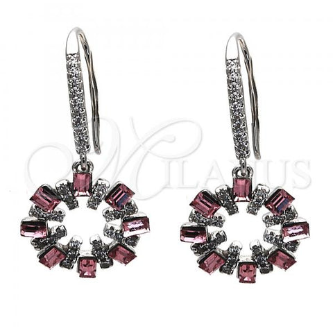Rhodium Plated Dangle Earring, with Light Rose Swarovski Crystals and White Crystal, Polished, Rhodium Finish, 02.26.0174