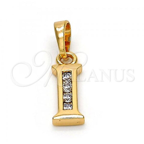 Oro Laminado Fancy Pendant, Gold Filled Style Initials Design, with White Cubic Zirconia, Polished, Golden Finish, 05.26.0021
