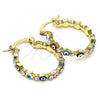 Oro Laminado Small Hoop, Gold Filled Style Evil Eye Design, with White Crystal, Multicolor Enamel Finish, Golden Finish, 02.213.0367.25