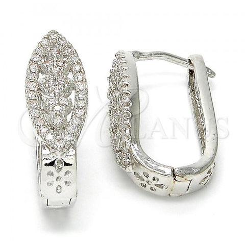 Rhodium Plated Huggie Hoop, Heart Design, with White Micro Pave, Polished, Rhodium Finish, 02.217.0037.1.15