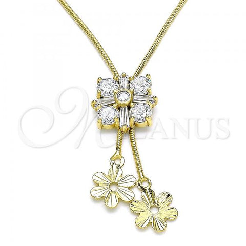 Oro Laminado Fancy Necklace, Gold Filled Style Flower Design, with White Cubic Zirconia, Polished, Golden Finish, 04.347.0009.20