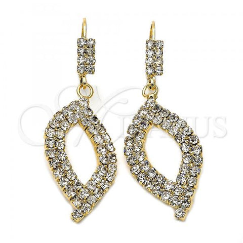 Oro Laminado Dangle Earring, Gold Filled Style with White Cubic Zirconia, Polished, Golden Finish, 5.091.008