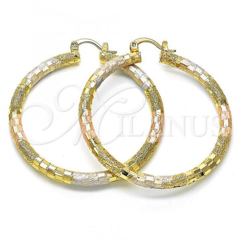 Oro Laminado Large Hoop, Gold Filled Style Diamond Cutting Finish, Tricolor, 02.170.0125.1.50