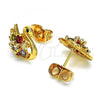Oro Laminado Stud Earring, Gold Filled Style Swan and Flower Design, with Multicolor Cubic Zirconia, Polished, Golden Finish, 02.387.0090.1