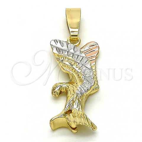 Oro Laminado Fancy Pendant, Gold Filled Style Eagle Design, Diamond Cutting Finish, Tricolor, 5.180.005