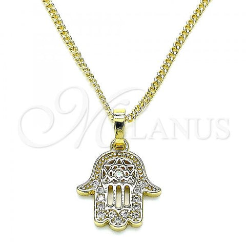 Oro Laminado Pendant Necklace, Gold Filled Style Hand of God Design, with White Micro Pave, Polished, Golden Finish, 04.210.0058.20