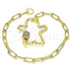 Oro Laminado Fancy Bracelet, Gold Filled Style Little Boy Design, with White Micro Pave, Polished, Golden Finish, 03.341.0073.07