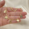 Oro Laminado Charm Anklet , Gold Filled Style Heart and Flower Design, Polished, Golden Finish, 03.32.0604.10