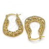 Oro Laminado Small Hoop, Gold Filled Style Leaf Design, Polished, Tricolor, 02.102.0030.20