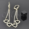 Oro Laminado Long Earring, Gold Filled Style Heart Design, with Cubic Zirconia, Golden Finish, 5.105.011