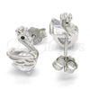Sterling Silver Stud Earring, Swan Design, with Black and White Cubic Zirconia, Polished, Rhodium Finish, 02.336.0058