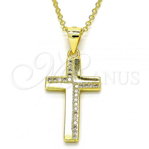Sterling Silver Pendant Necklace, Cross Design, with White Micro Pave, Polished, Golden Finish, 04.336.0127.2.16