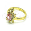 Oro Laminado Multi Stone Ring, Gold Filled Style Turtle Design, with Pink Cubic Zirconia and White Micro Pave, Polished, Golden Finish, 01.284.0086.1