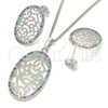 Rhodium Plated Earring and Pendant Adult Set, with Multicolor Cubic Zirconia, Polished, Rhodium Finish, 10.233.0038.4