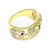 Oro Laminado Multi Stone Ring, Gold Filled Style Elephant Design, with White and Black Crystal, Polished, Tricolor, 01.380.0001.1.07