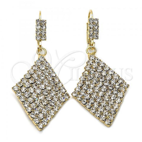Oro Laminado Dangle Earring, Gold Filled Style with White Cubic Zirconia, Polished, Golden Finish, 5.124.001