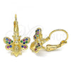 Oro Laminado Leverback Earring, Gold Filled Style Bee Design, with Multicolor Micro Pave, Polished, Golden Finish, 02.210.0378.3