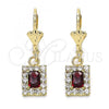 Oro Laminado Dangle Earring, Gold Filled Style with Garnet and White Crystal, Polished, Golden Finish, 02.122.0117