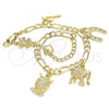 Oro Laminado Charm Bracelet, Gold Filled Style Owl and Elephant Design, Polished, Golden Finish, 03.351.0027.1.07