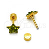 Stainless Steel Stud Earring, Star Design, with Dark Peridot Crystal, Polished, Golden Finish, 02.271.0021.4