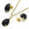 Oro Laminado Earring and Pendant Adult Set, Gold Filled Style Teardrop Design, with Black Cubic Zirconia, Polished, Golden Finish, 10.09.0039.2.18
