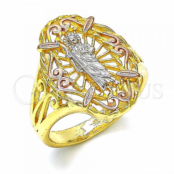 Oro Laminado Elegant Ring, Gold Filled Style San Judas Design, Polished, Tricolor, 01.253.0019.08 (Size 8)