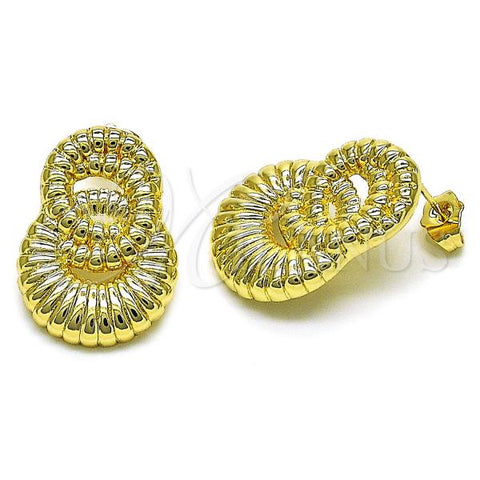 Oro Laminado Stud Earring, Gold Filled Style Chunky and Twist Design, Diamond Cutting Finish, Golden Finish, 02.163.0299