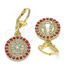 Oro Laminado Dangle Earring, Gold Filled Style San Benito Design, with Garnet Crystal, Polished, Golden Finish, 02.351.0020.2