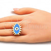 Oro Laminado Elegant Ring, Gold Filled Style Evil Eye Design, Blue Enamel Finish, Golden Finish, 01.313.0007 (One size fits all)
