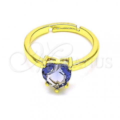 Oro Laminado Multi Stone Ring, Gold Filled Style Heart Design, with Amethyst Cubic Zirconia, Polished, Golden Finish, 01.341.0075.4