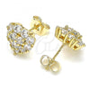 Oro Laminado Stud Earring, Gold Filled Style Heart Design, with White Cubic Zirconia, Polished, Golden Finish, 02.346.0003