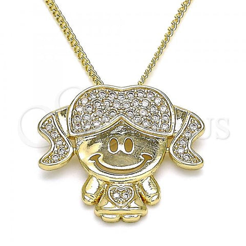 Oro Laminado Pendant Necklace, Gold Filled Style Little Girl and Heart Design, with White Micro Pave, Polished, Golden Finish, 04.156.0267.20