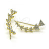 Oro Laminado Earcuff Earring, Gold Filled Style with White Micro Pave, Polished, Golden Finish, 02.210.0743