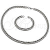 Stainless Steel Necklace and Bracelet, Miami Cuban Design, Polished,, 06.278.0016