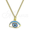 Oro Laminado Pendant Necklace, Gold Filled Style Evil Eye Design, Multicolor Enamel Finish, Golden Finish, 04.362.0015.20