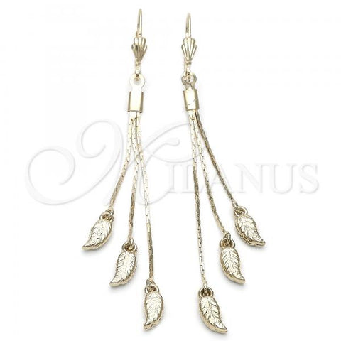 Oro Laminado Long Earring, Gold Filled Style Leaf Design, Golden Finish, 5.084.012