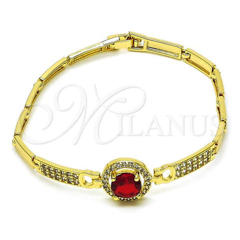 Oro Laminado Fancy Bracelet, Gold Filled Style with Garnet Cubic Zirconia and White Micro Pave, Polished, Golden Finish, 03.283.0362.08