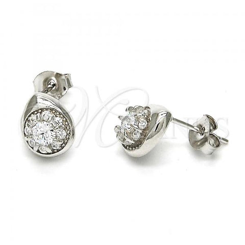 Sterling Silver Stud Earring, Teardrop Design, with White Cubic Zirconia, Polished, Rhodium Finish, 02.285.0008