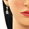 Oro Laminado Leverback Earring, Gold Filled Style with Blue Topaz and White Crystal, Polished, Golden Finish, 02.122.0117.8