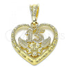 Oro Laminado Fancy Pendant, Gold Filled Style Heart and Flower Design, Polished, Golden Finish, 05.351.0110.1