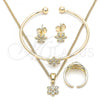 Oro Laminado Earring and Pendant Children Set, Gold Filled Style Flower Design, with White Cubic Zirconia, Polished, Golden Finish, 06.210.0015.1
