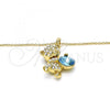 Oro Laminado Pendant Necklace, Gold Filled Style Teddy Bear Design, with Aquamarine and Aurore Boreale Swarovski Crystals, Polished, Golden Finish, 04.239.0041.5.18