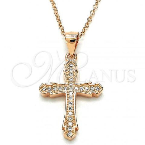 Sterling Silver Pendant Necklace, Cross Design, with White Micro Pave, Polished, Rose Gold Finish, 04.336.0125.1.16