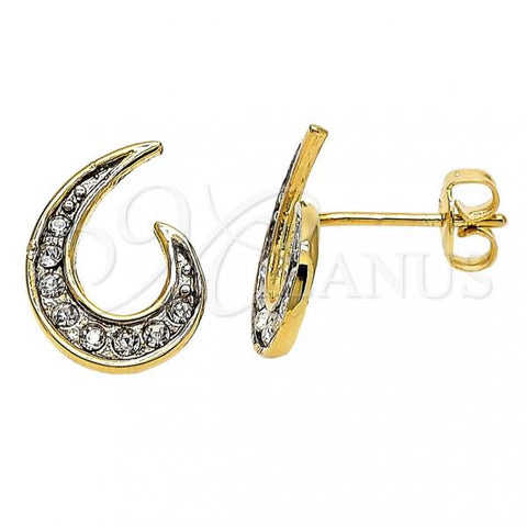 Oro Laminado Stud Earring, Gold Filled Style with White Crystal, Polished, Golden Finish, 02.59.0105