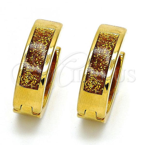 Stainless Steel Huggie Hoop, with Multicolor Opal, Polished, Golden Finish, 02.230.0005.16
