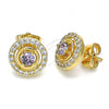 Oro Laminado Stud Earring, Gold Filled Style with Amethyst and White Cubic Zirconia, Polished, Golden Finish, 02.387.0015.1