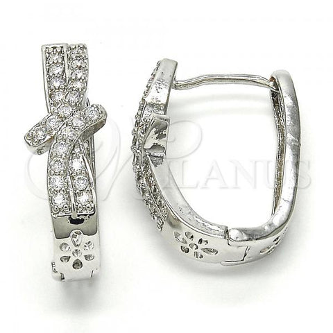 Oro Laminado Huggie Hoop, Gold Filled Style Bow Design, with White Cubic Zirconia, Polished, Rhodium Finish, 02.267.0046.15