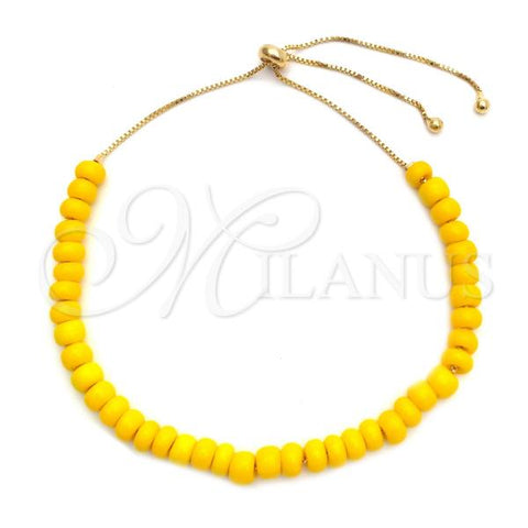 Oro Laminado Adjustable Bolo Bracelet, Gold Filled Style Ball and Box Design, with Yellow Pearl, Polished, Golden Finish, 03.32.0558