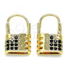 Oro Laminado Small Hoop, Gold Filled Style Lock Design, with Black Micro Pave, Polished, Golden Finish, 02.210.0529.3.12