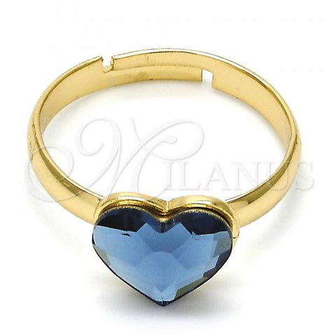 Oro Laminado Multi Stone Ring, Gold Filled Style Heart Design, with Denin Blue Swarovski Crystals, Polished, Golden Finish, 01.239.0002.8 (One size fits all)